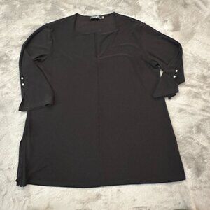 Sympli Black Pearl Detail Split Neck Blouse Top Shirt Women's 12 Large